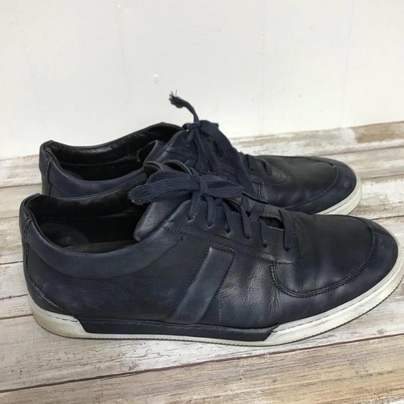 DIOR HOMME NAVY LEATHER LOW-TOP SNEAKERS 43.5